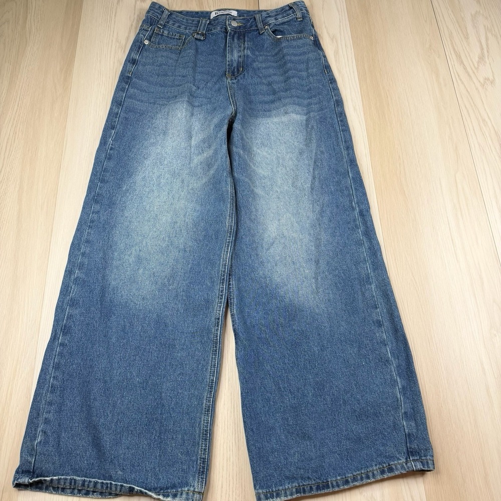Bareline Jeans Blue Distressed Baggy Wide Leg Denim Skater Y2K Size Large 30x30